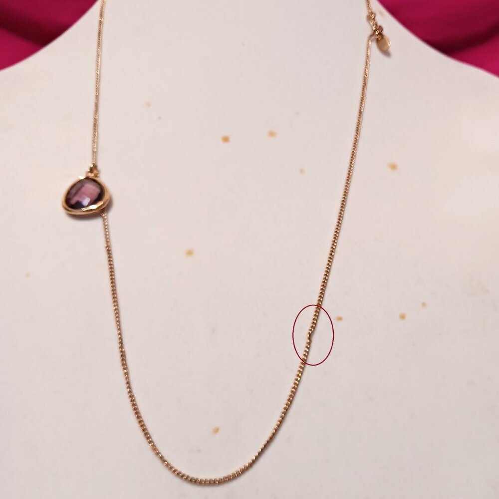 Express Gold Tone Chain Necklace with Purple Teardrop Crystal Pendant - Picture 5 of 8